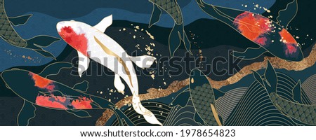Asian background ,Oriental Japanese style abstract pattern background design  with koi fish decorate in water color texture