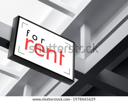 For Rent hanging poster sign. Business owner puts for rent signage.
