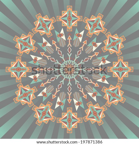 Abstract round pattern with geometric shapes. Background with rays. Original style   