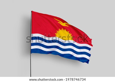 Kiribati flag isolated on white background with clipping path. close up waving flag of Kiribati. flag symbols of Kiribati. Kiribati flag frame with empty space for your text.