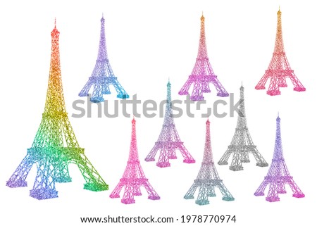 Eiffel Tower clip art set with glitter texture on white background