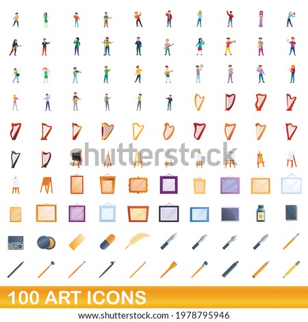 100 art icons set. Cartoon illustration of 100 art icons vector set isolated on white background