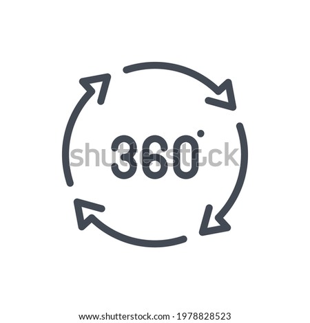 Angle 360 degree line icon. 360 degree view vector outline sign.