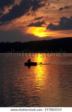 sunset on the lake, boat 