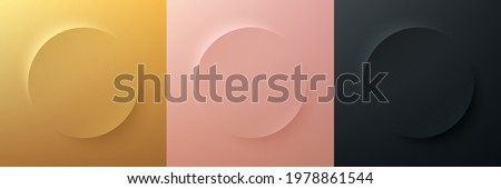 Set of gold, rose gold, black frame design. Abstract 3D circle backdrop for cosmetic product. Collection of luxury geometric background with copy space. Top view. EPS10 vector Royalty-Free Stock Photo #1978861544