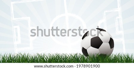 Sky view soccer border with sun on green football grass field. Vector stadium background banner. Sport finale or school, sports EK, WK game. Summer, spring time, Street ball. 2022, 2023, 2024 Royalty-Free Stock Photo #1978901900