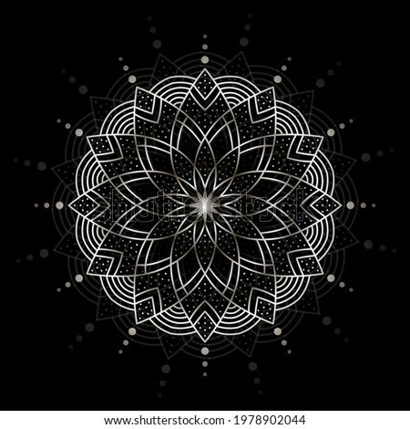 bohemian mandala white black, antistress coloring book, tattoo design oriental or indian, islamic mysterious hand drawn ornament for meditation or yoga vector illustration print for laser engraving
