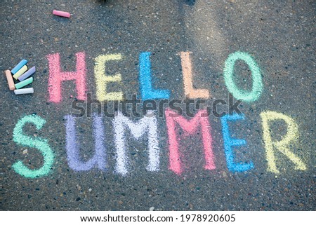 Hello summer concept. Sidewalk chalk games for kids