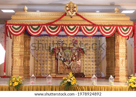 Indian wedding stage decoration with ramar sita wedding background Royalty-Free Stock Photo #1978924892
