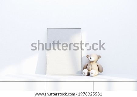 Nursery frame mockup, empty vertical frame for baby room or kids room wall art, print, photo