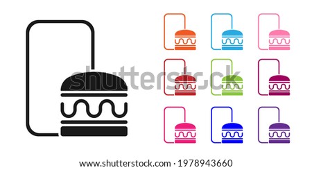 Black Online ordering and fast food delivery icon isolated on white background. Burger sign. Set icons colorful. Vector