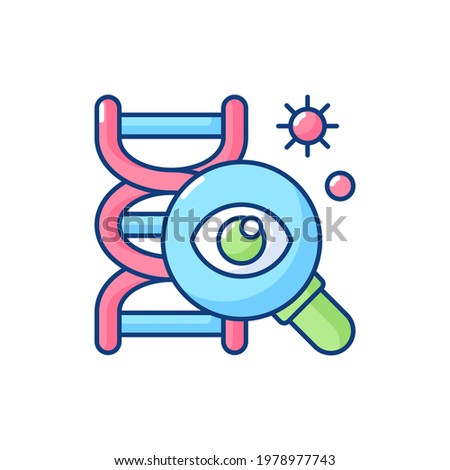Genetic research RGB color icon. Scientific study. DNA data analysis. Learn genome formula. Clinical laboratory experiment. Study gene helix. Genetic engineering. Isolated vector illustration