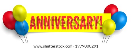 Anniversary banner with colorful balloons. Vector illustration.