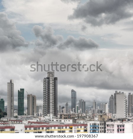 Typical Hong Kong apartment skyline, new, old and under construction buildings located in the same area. Picture shot at Sham Shui Po district, Hong Kong, Asia.