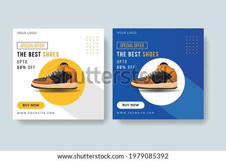Sport fashion shoes brand product Social media banner post template Royalty-Free Stock Photo #1979085392
