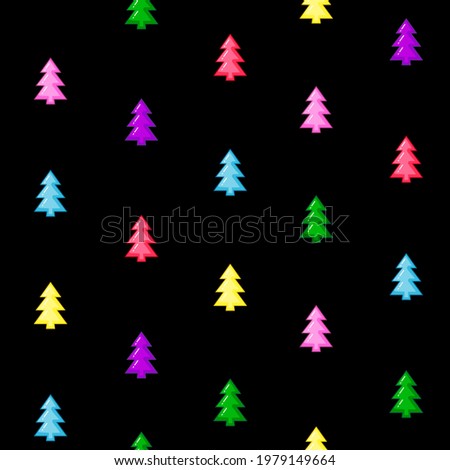 bright and joyful seamless pattern with multicolor trees isolated on the black background. Vector illustration