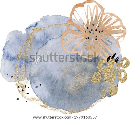 Watercolor ocean abstract sublimation design clipart, Blue gold nautical printable clip art, Underwater corals, Sea life digital poster 