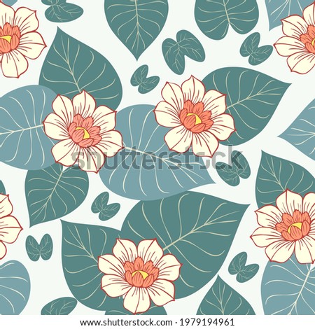 Vector illustration of a floral pattern. Flowers and grass on a white background.