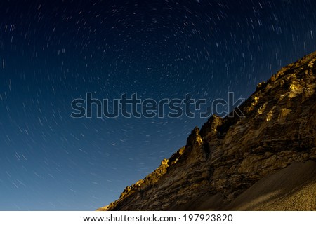 himalayas mountain in night with startrails