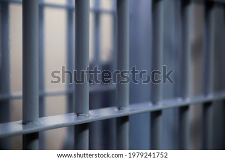 Typical modern prison bars. Symbolic illustrative background for crime news. Royalty-Free Stock Photo #1979241752