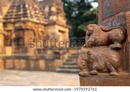 Ancient Sculptures and Carving Work on the walls of the ancient 10th century Mukteshwar Temple, Old Town, Bhubaneswar, Odisha.