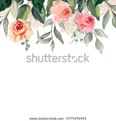 Watercolor Floral Illustration. Abstract Branch of Flowers. Botanic Composition for Greeting Card or Invitation. Red Roses.