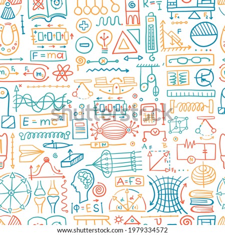 Physics icons, sign and symbols. Seamless Pattern Background for your design