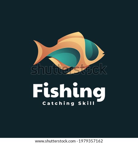 Vector Logo Illustration Fishing Gradient Colorful Style.