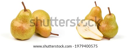 Fresh pears, close-up, isolated on white background.