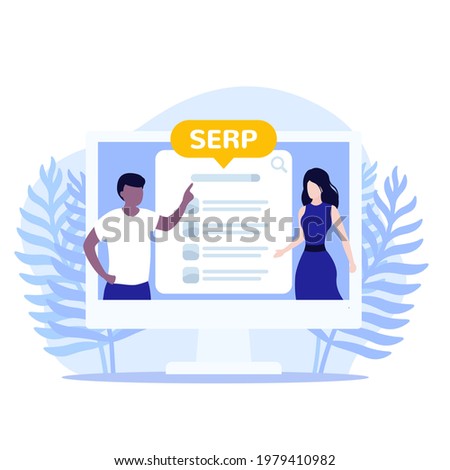SERP and seo optimization, vector illustration with people Royalty-Free Stock Photo #1979410982