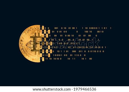 Bitcoin with technology binary code.  Digital binary data and secure data with number 0 and 1. Cryptocurrency future Technology background for hackathon and other digital events. digital currency   Royalty-Free Stock Photo #1979466536