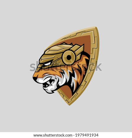 Vector illustration of tiger graphics with head protection. Perfect for gaming logos, twitch, t-shirt designs, stickers, etc.