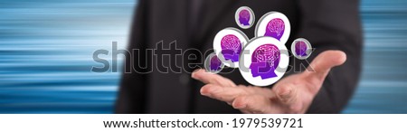 Artificial intelligence concept above the hand of a man in background