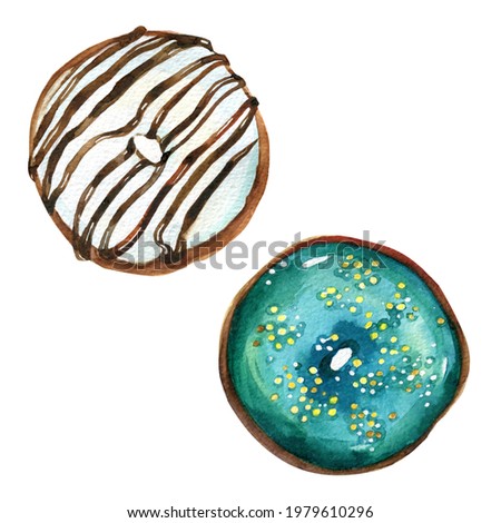Two colored donuts painted in watercolor
