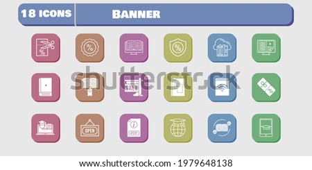 banner icon set. included audiobook, voucher, discount, training, feedback, cloud, sale, pdf, ebook, school, student-tablet, warranty icons on white background. linear, filled styles.