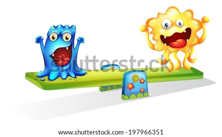 Illustration of the two monsters playing happily on a white background