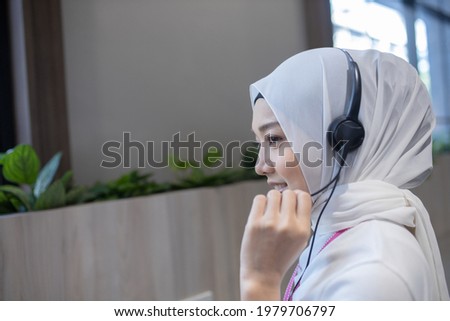 businessman operator telemarketer working on laptop at workplace. Communication support, call center and customer service help desk. Service Team Concept. Operator or Contact Center Sale in Office