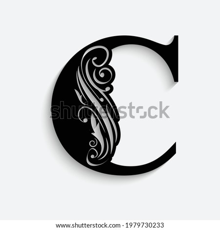 letter C flower  ornament. Vector logo. Monogram alphabet. Beautiful floral capital letters
