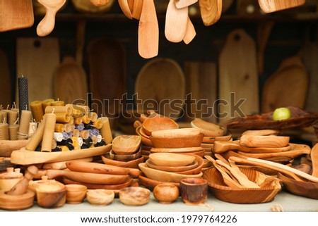 Still life of home kitchen utensils on a dark wooden background. Environmentally friendly dishes, ecology concept