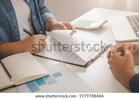 Asian tenant, client woman sign signature contract rental purchase, buyer home or apartment with landlord, realtor after banker agreement mortgage, loan success or done. Property lease agent concept.