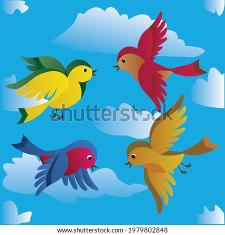 set of flying bird cartoon,Flock of birds flying in the sky with clouds,Vector illustration of cartoon flying robin animation sprite sheet 