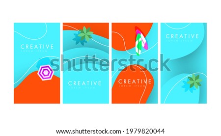 Summer editable wavy template with tropical palm tree and liquid forms for social networks stories, banner, flyer, invitation, poster, website or greeting card. Story concept.