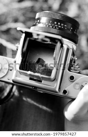 A close look through the viewfinder - medium format film camera