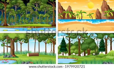 Four different nature horizontal scenes illustration