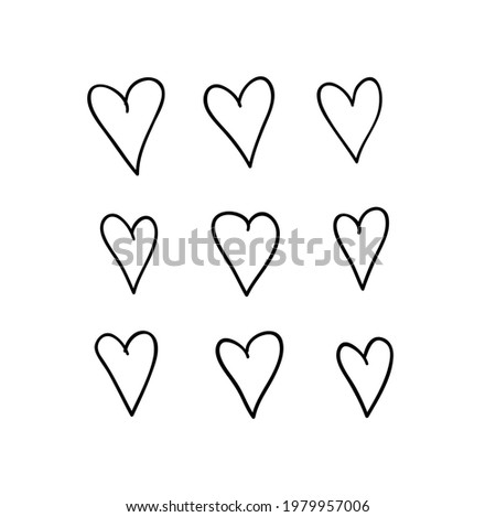 Doodle set of black and white pencil drawing objects. Hand drawn abstract illustration grunge elements. Abstract hearts for design