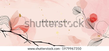 Abstract art botanical pink background vector. Luxury wallpaper with pink and earth tone watercolor, leaf, flower, tree and gold glitter. Minimal Design for text, packaging, prints, wall decoration. Royalty-Free Stock Photo #1979967350