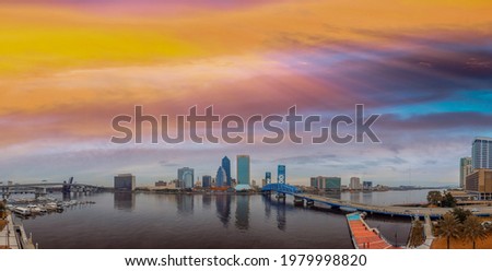Amazing sunset aerial skyline of Jacksonville, FL.