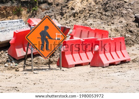Road works sign.Signs warning about road repair work. Warning signs
