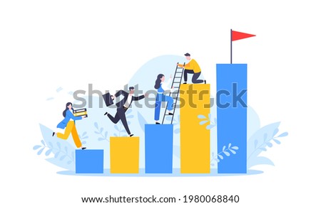 Business mentor helps to improve career and holding stairs steps vector illustration. Mentorship, upskills, climb help and self development strategy flat style design business concept. Royalty-Free Stock Photo #1980068840