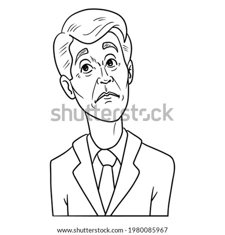 bored businessman. monochrome, outline, comic, avatar, isolated.
